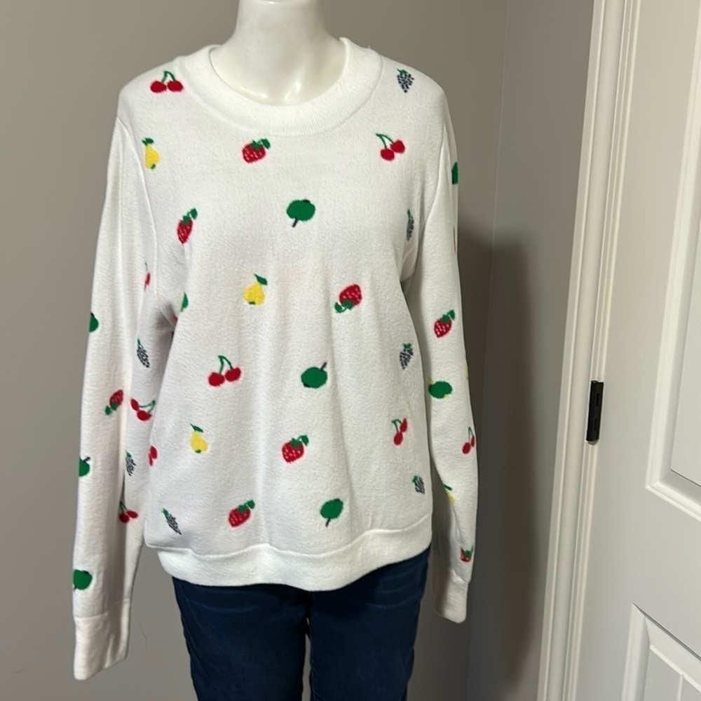 Hvn Diana Sweater White Fruit Print Cherries Crewneck Heavyweight Sz Xl New — image 5 of 8